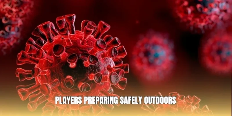 Players preparing safely outdoors